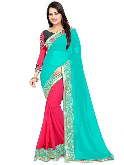 self designed embroidered half and half saree with blouse - 19666535 - Very Small Image - 1