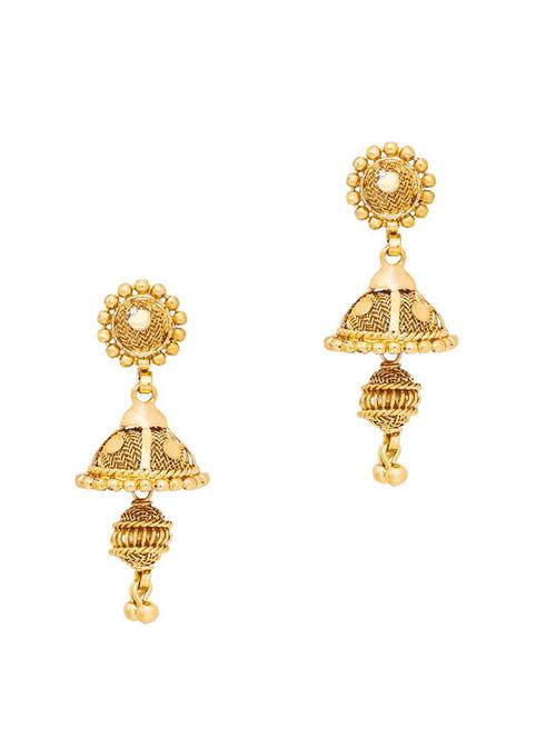 gold brass jhumka earring - 19666853 - Very Small Image - 1