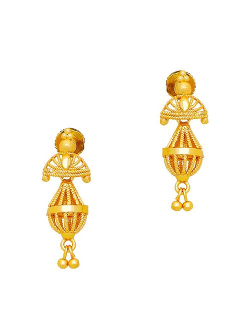 gold brass jhumka earring - 19666860 - Very Small Image - 1