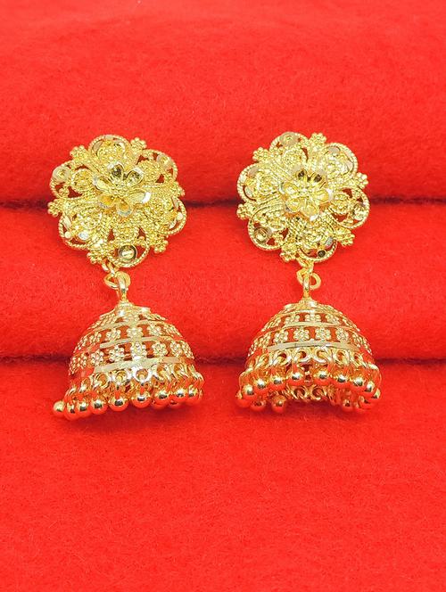gold brass jhumka earring - 19666871 - Very Small Image - 1