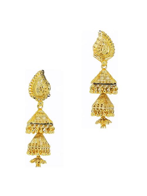 gold brass jhumka earring - 19666887 - Very Small Image - 1