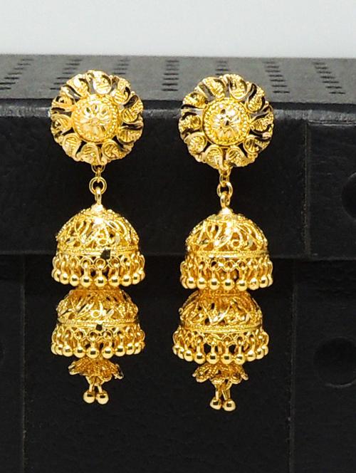 gold brass jhumka earring - 19666892 - Very Small Image - 1