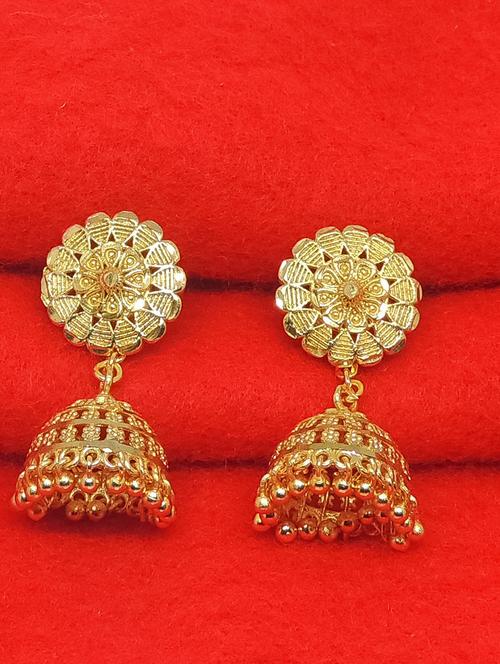 gold brass jhumka earring - 19666899 - Very Small Image - 1