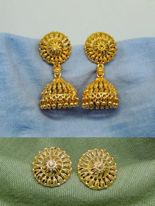 gold brass jhumka earring - 19666915 - Very Small Image - 1