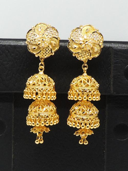 gold brass jhumka earring - 19666917 - Very Small Image - 1