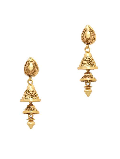 gold brass jhumka earring - 19666936 - Very Small Image - 1