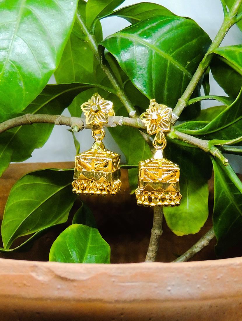 gold brass jhumka earring - 19666952 - Zoom Image - 1