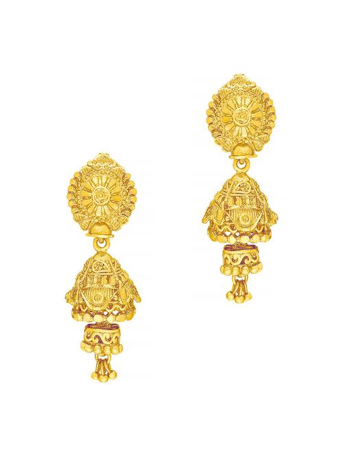 gold brass jhumka earring - 19666958 - Very Small Image - 1