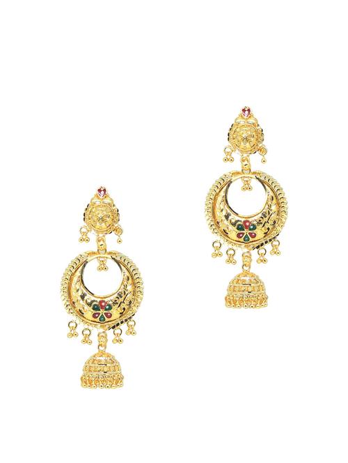 gold brass jhumka earring - 19666960 - Very Small Image - 1