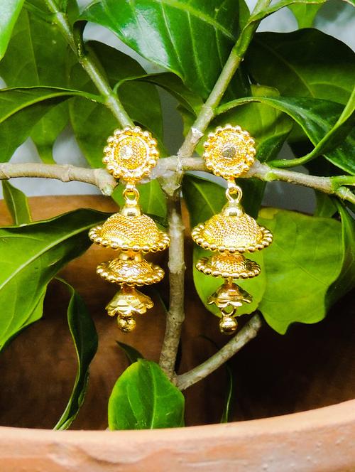 gold brass jhumka earring - 19666980 - Very Small Image - 1