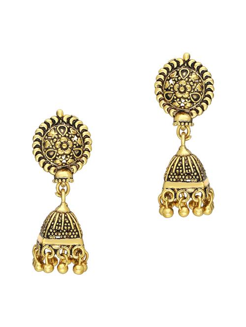 gold brass jhumka earring - 19666987 - Very Small Image - 1