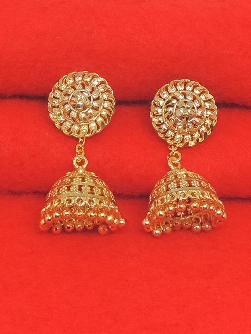 gold brass jhumka earring - 19666988 - Very Small Image - 1