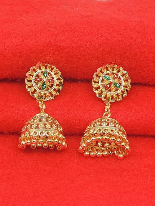 gold brass jhumka earring - 19666994 - Very Small Image - 1