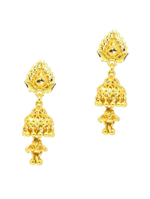 gold brass jhumka earring - 19667006 - Very Small Image - 1