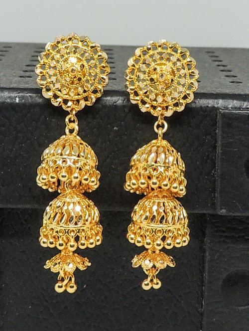 gold brass jhumka earring - 19667008 - Very Small Image - 1