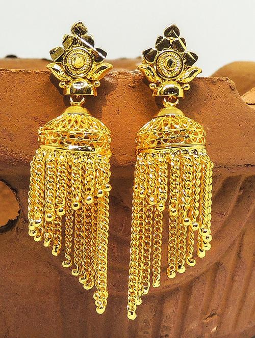 gold brass jhumka earring - 19667016 - Very Small Image - 1