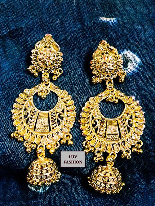 gold brass jhumka earring - 19667024 - Very Small Image - 1