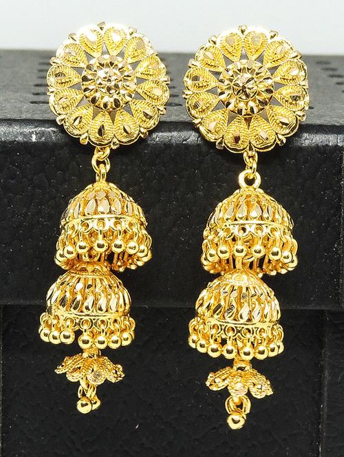 gold brass jhumka earring - 19667039 - Very Small Image - 1