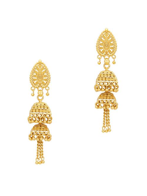 gold brass jhumka earring - 19667045 - Very Small Image - 1
