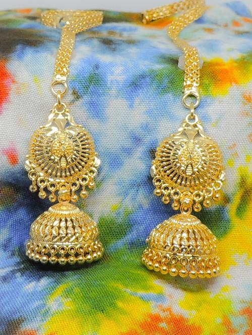 gold brass jhumka earring - 19667052 - Very Small Image - 1