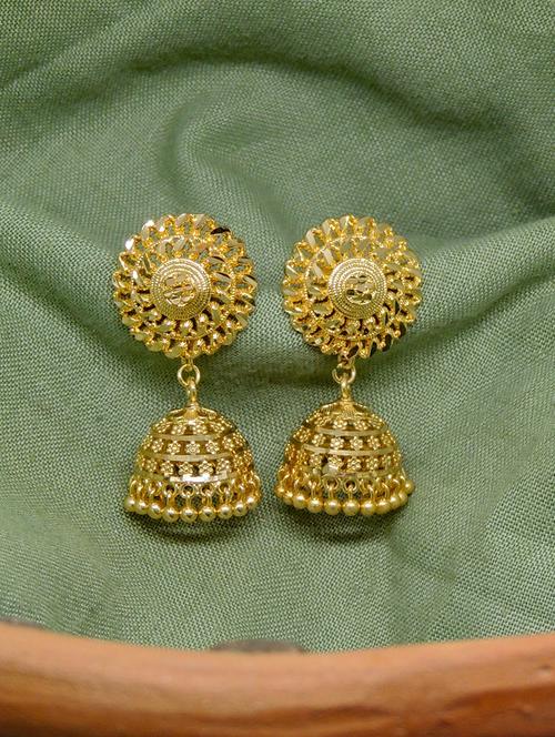 gold brass jhumka earring - 19667058 - Very Small Image - 1