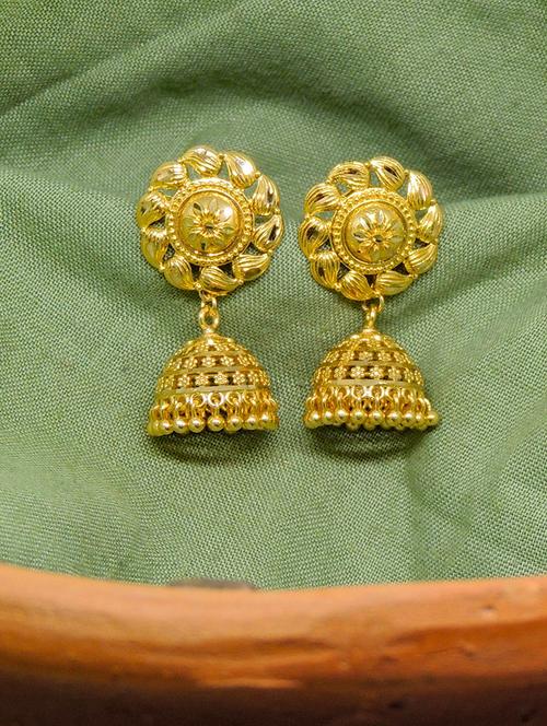 gold brass jhumka earring - 19667067 - Very Small Image - 1