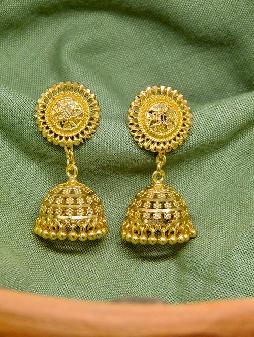 gold brass jhumka earring - 19667070 - Very Small Image - 1