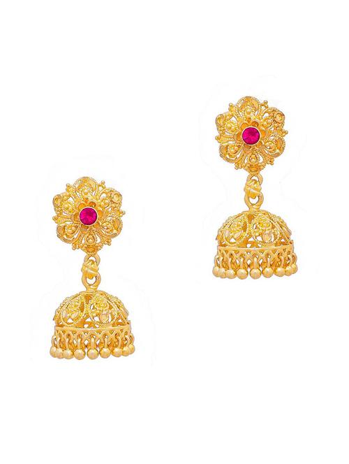 pink brass jhumka earring - 19667090 - Very Small Image - 1