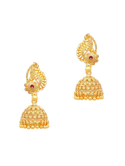 gold brass jhumka earring - 19667100 - Very Small Image - 1