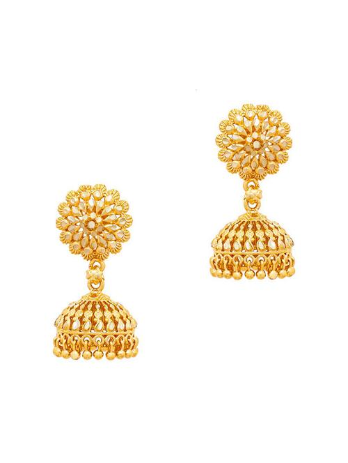 gold brass jhumka earring - 19667115 - Very Small Image - 1