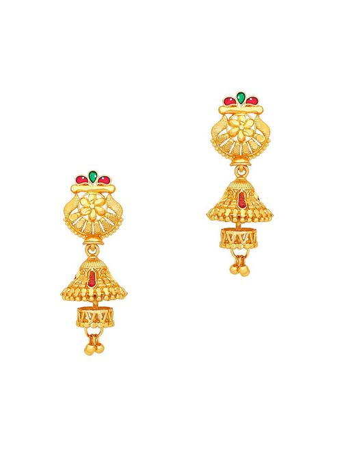 gold brass jhumka earring - 19667260 - Very Small Image - 1