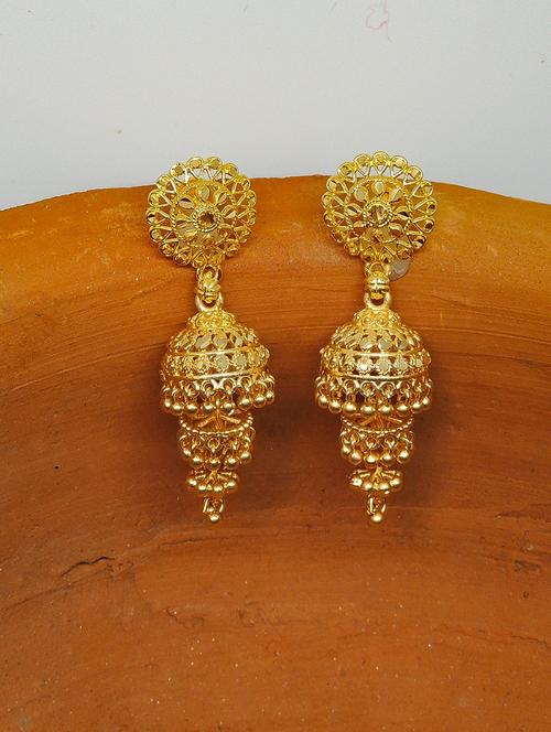 gold brass jhumka earring - 19667269 - Very Small Image - 1