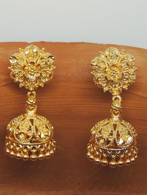 gold brass jhumka earring - 19667273 - Very Small Image - 1