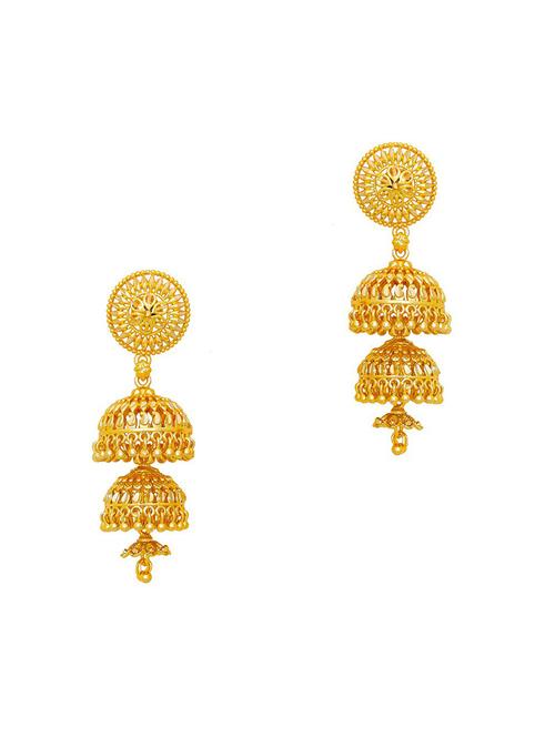 gold brass jhumka earring - 19667310 - Very Small Image - 1