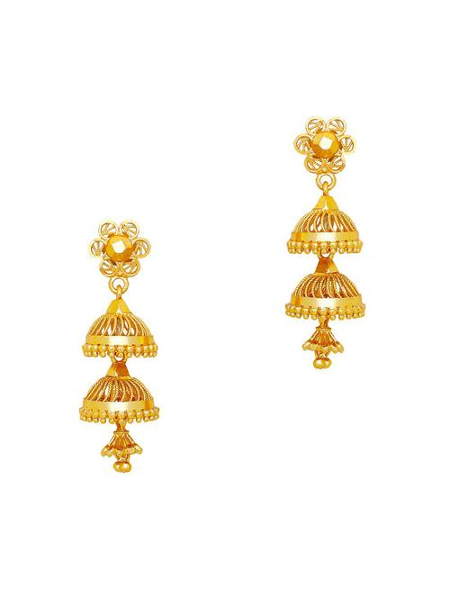 gold brass jhumka earring - 19667315 - Very Small Image - 1