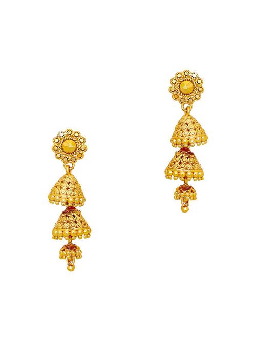 gold brass jhumka earring - 19667317 - Very Small Image - 1