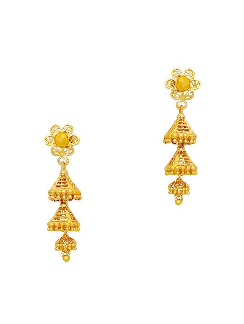 gold brass jhumka earring - 19667323 - Very Small Image - 1