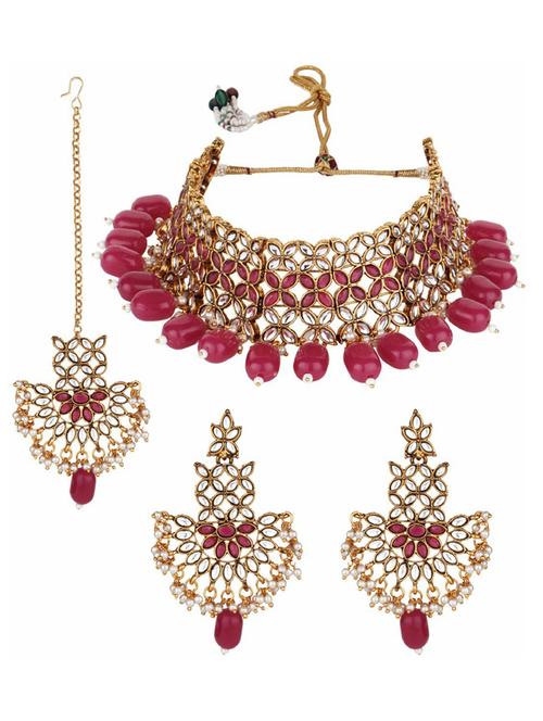 matushri art indian traditional necklace with earrings and maang tikka - 19668493 - Very Small Image - 1