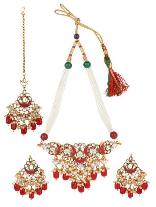 matushri art indian traditional necklace with earrings and maang tikka - 19668609 - Very Small Image - 1