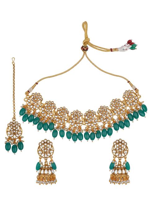 matushri art indian traditional necklace with earrings and maang tikka - 19668624 - Very Small Image - 1