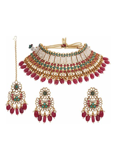 matushri art indian traditional necklace with earrings and maang tikka - 19668789 - Very Small Image - 1