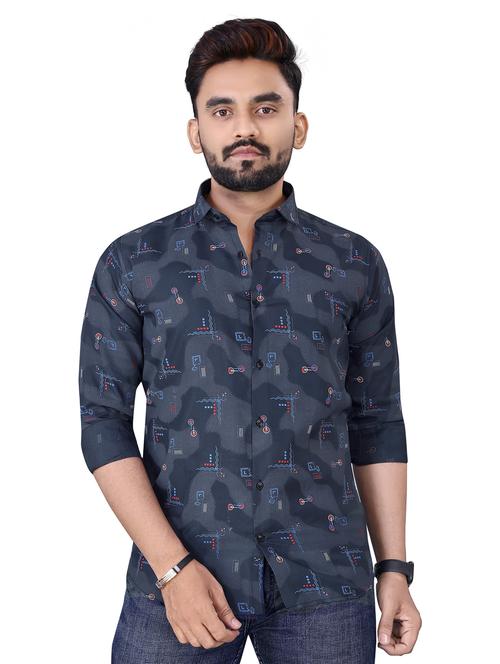 blue cotton blend casual shirt - 19669372 - Very Small Image - 1