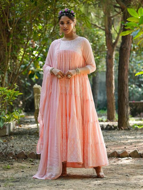 pink printed ethnic dress with dupatta - 19670407 - Very Small Image - 1