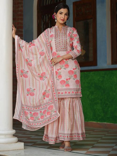 pink embroidered kurta sharara set with dupatta  - 19670464 - Very Small Image - 1