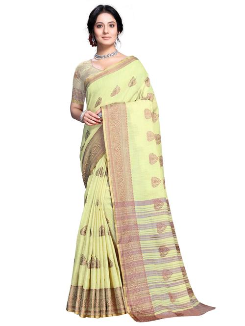 yellow self design woven saree with blouse - 19671743 - Very Small Image - 1