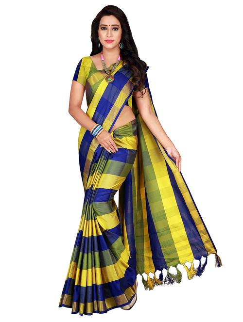 women's checks multi colored saree with blouse - 19672420 - Very Small Image - 1