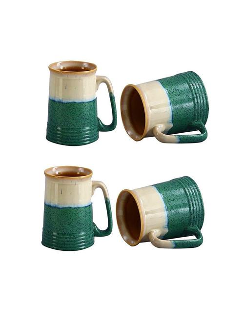 caffeine ceramic handmade cream and green studio beer mug â€“ set of 4 - 19681975 - Very Small Image - 1