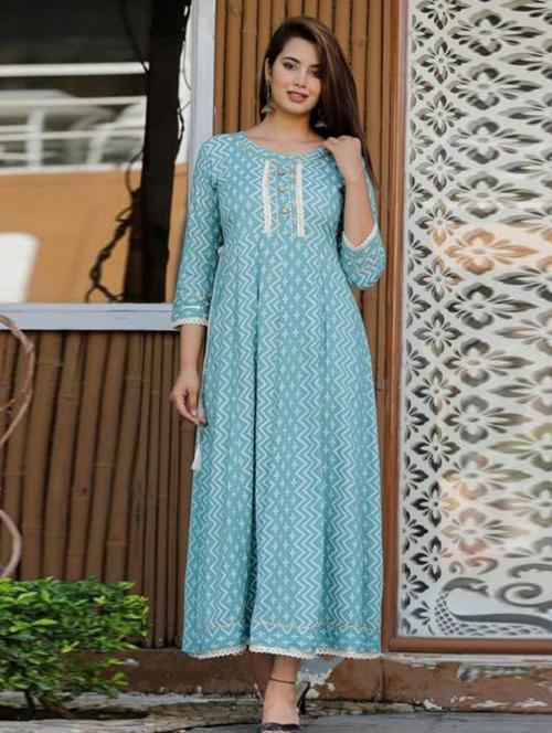 blue printed a-line kurti - 19682384 - Very Small Image - 1