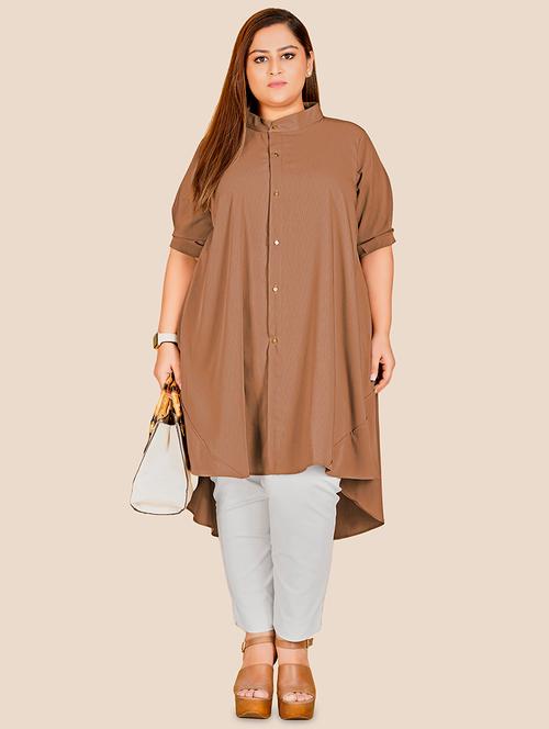 mandarin neck high-low plus tunic - 19684671 - Very Small Image - 1