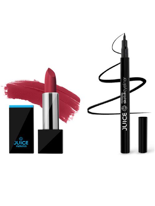 juice | sketch eyeliner - se01 & bold red m-25 richstick combo | waterproof, sweat proof & smudge proof | pack of 2 - 19689607 - Very Small Image - 1